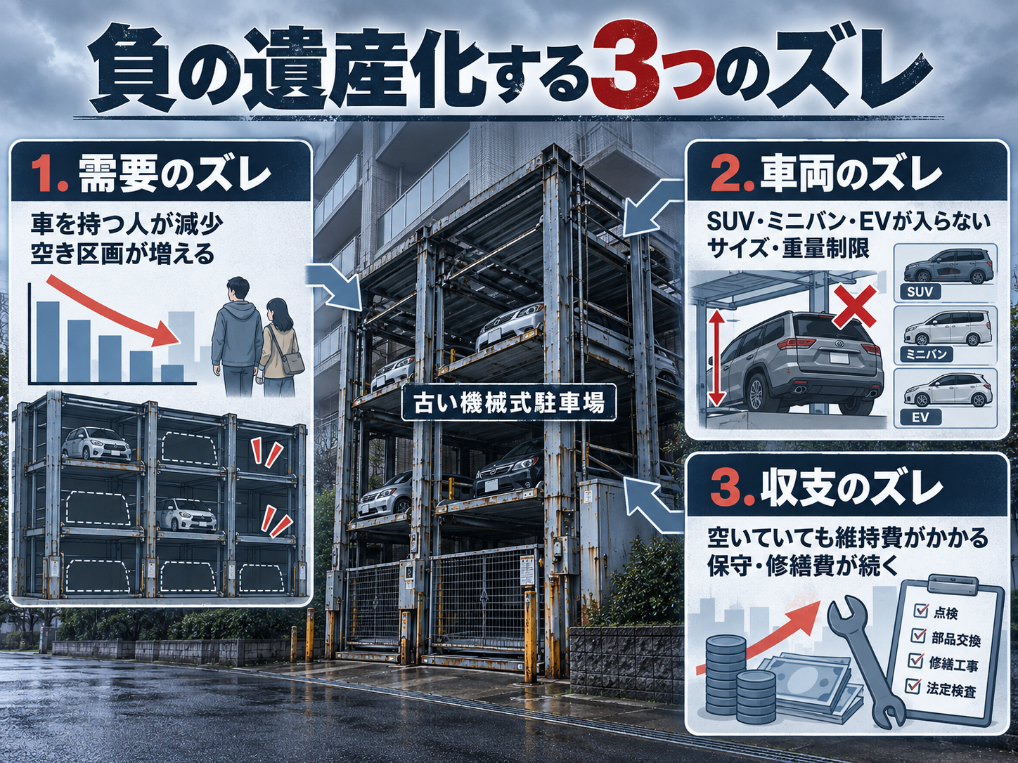 機械式駐車場が負の遺産化する需要・車両・収支の3つのズレ