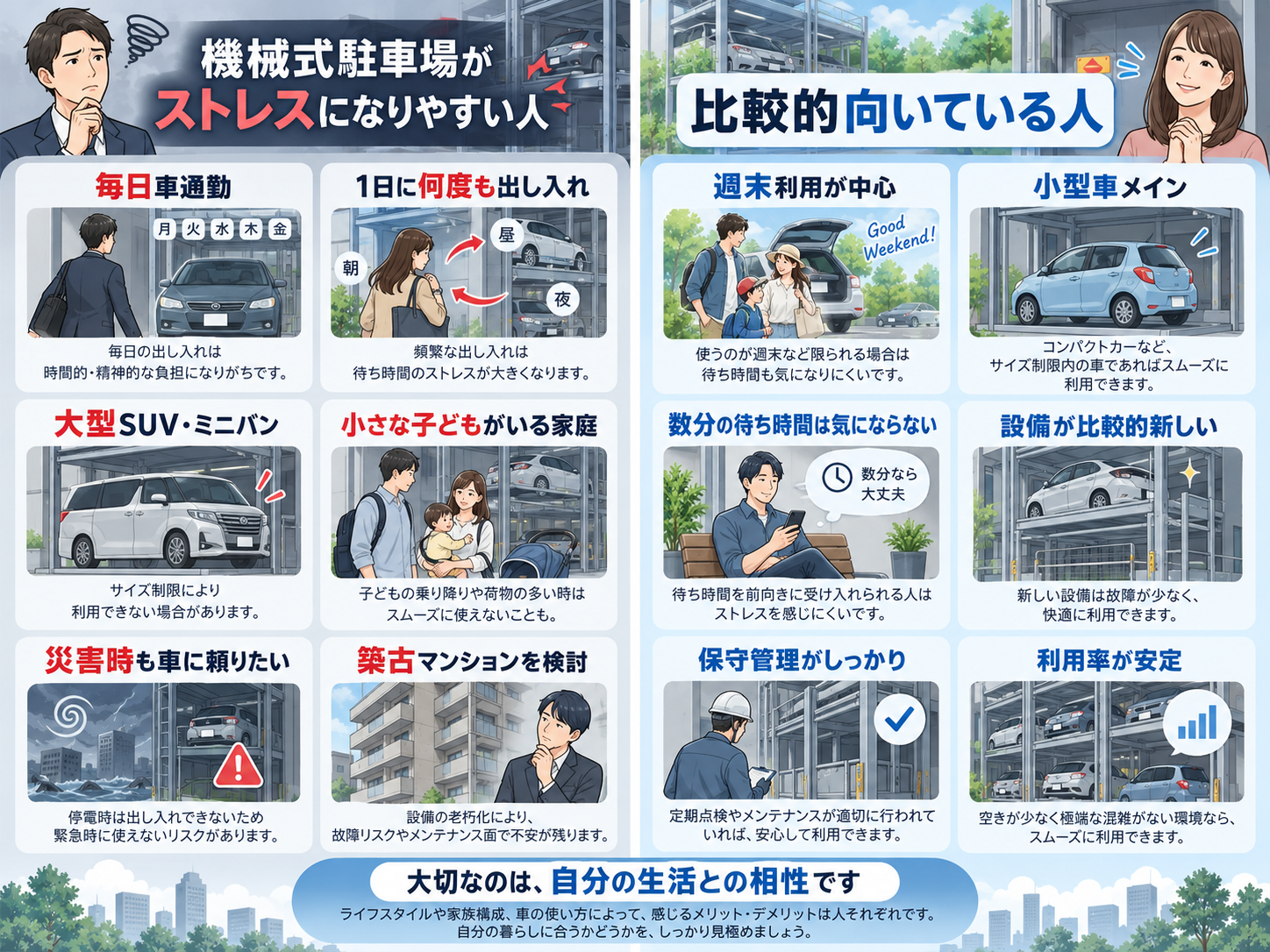 機械式駐車場付きマンションを選ぶ前の確認事項
