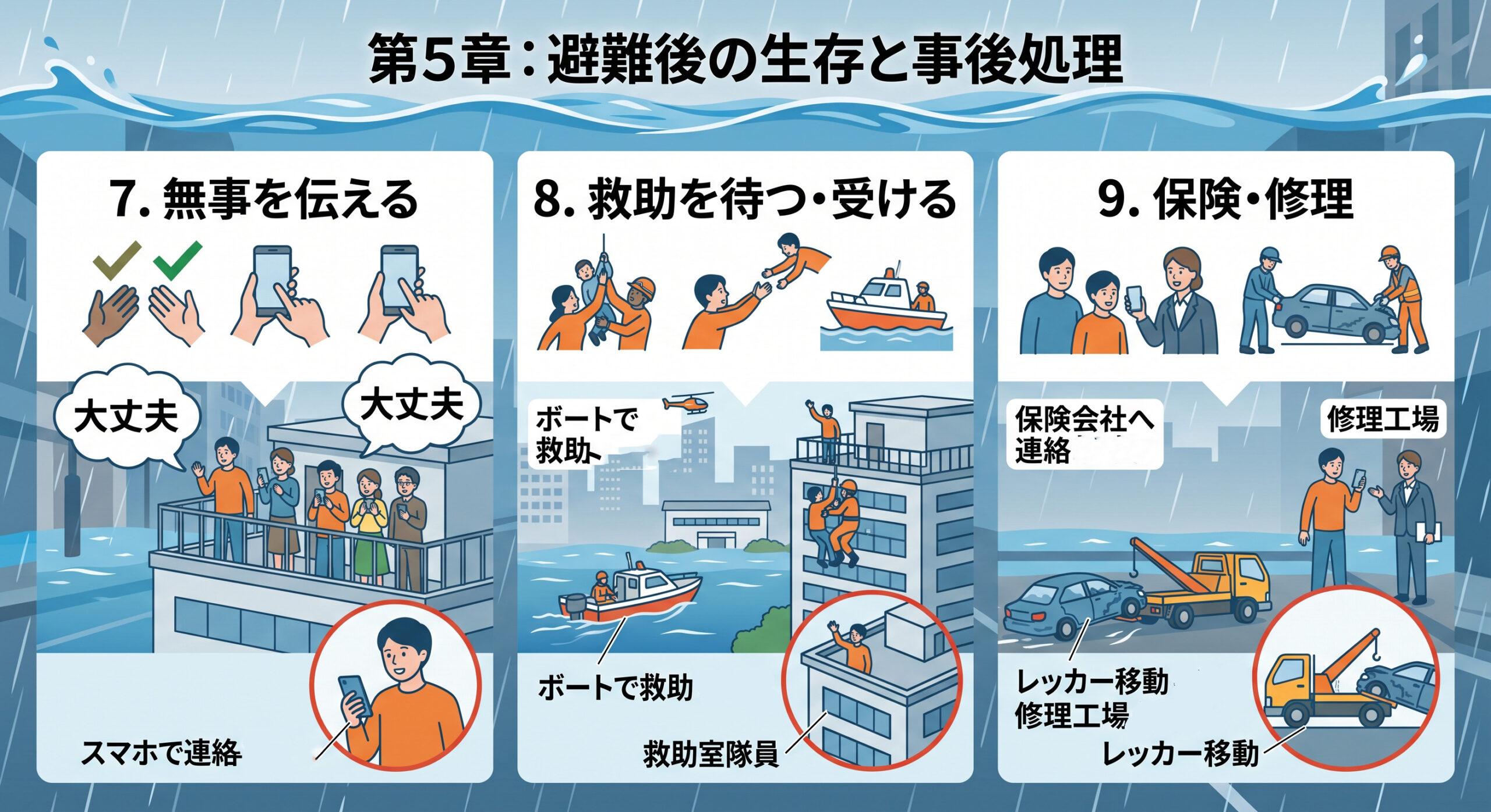 車外への脱出後
